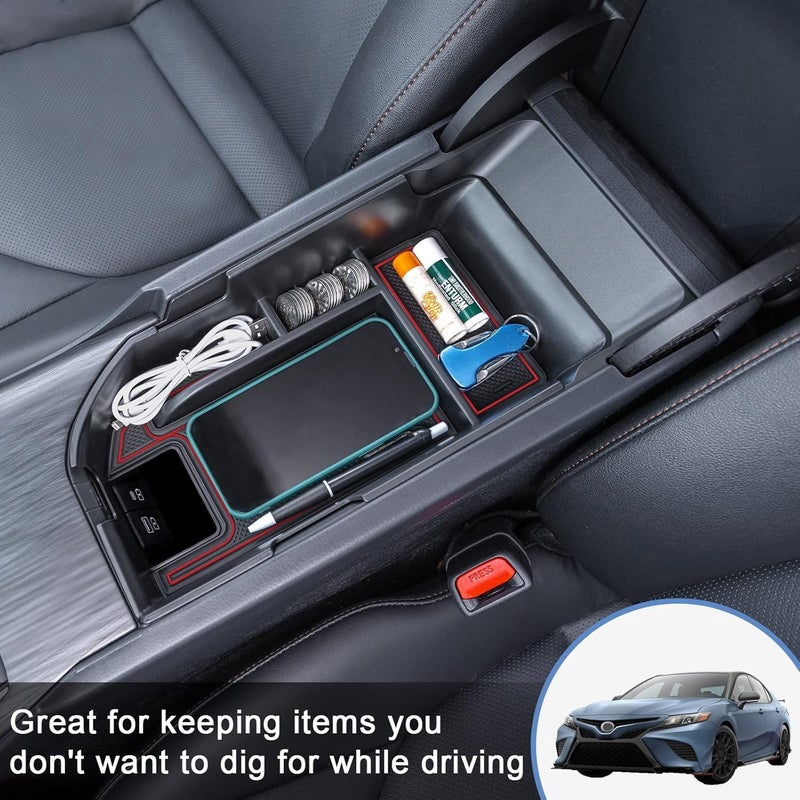 TOPINSTALL Red Center Console Organizer Compatible with 2018-2023 2024 Toyota Camry XLE XSE and 2020-2024 Camry LE SE with Dual USB Ports, Interior Accessories Armrest Tray Insert (Not for 2025) - Image 5